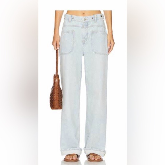 We The Free Denim - Free People We The Free Palmer Daydream Blue Jeans Boho Wide Leg Baggy 29 New